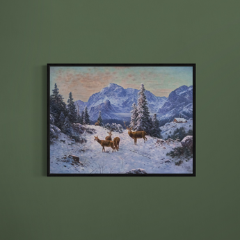 Stag with Herd in Winter